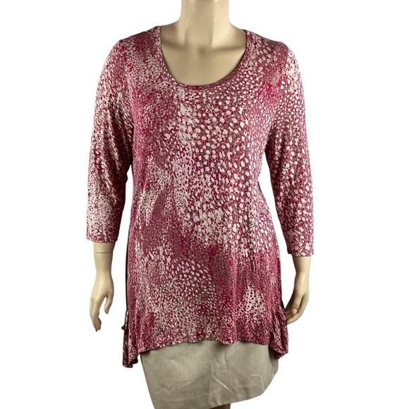 LOGO by Lori Goldstein Printed Knit 3/4 Sleeve Scoop Neck Top Berry Ikat XL - Picture 1 of 7